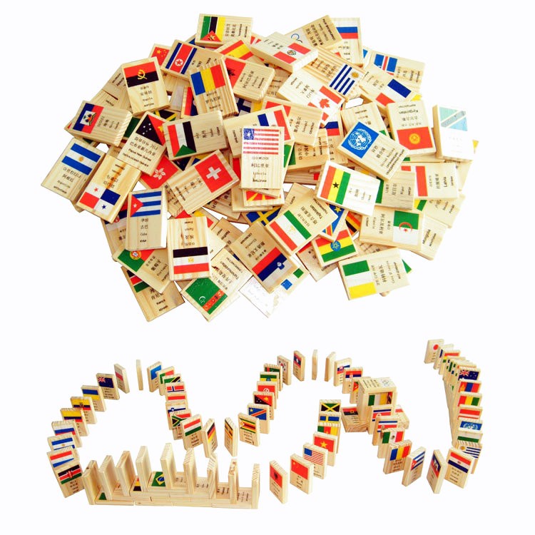 Bộ Domino cờ 100 quốc gia bằng gỗ 4 thứ tiếng