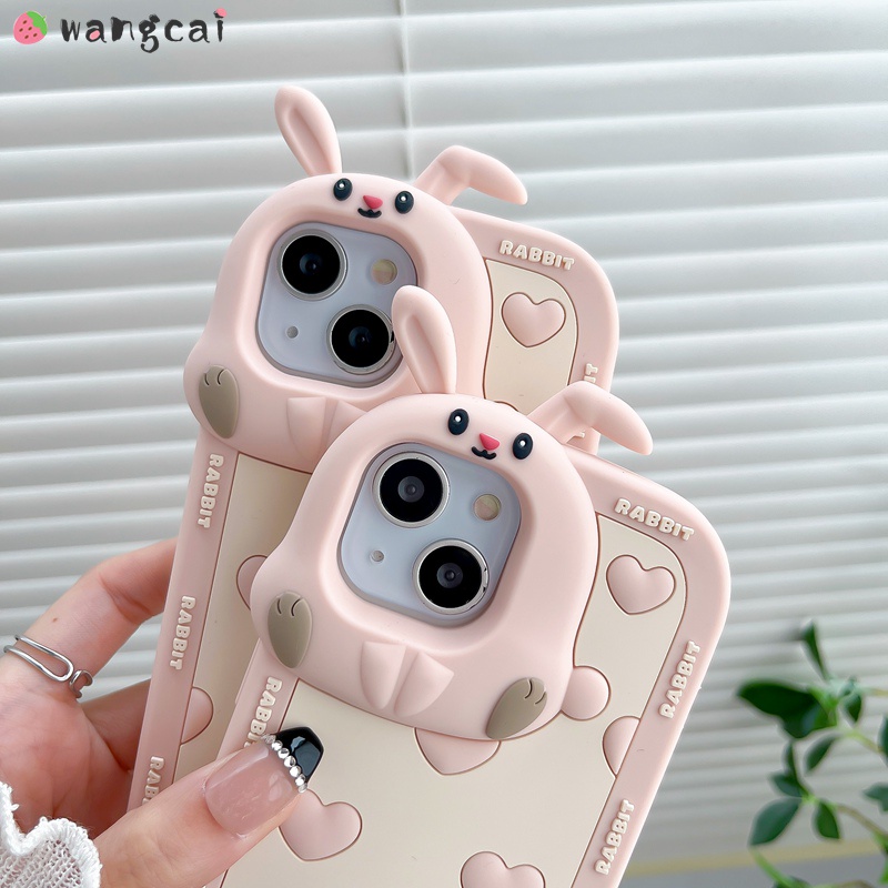 Ốp Điện Thoại Silicon Mềm Hình Tai Thỏ 3D Có Dây Đeo Cổ Tay Cho iPhone 13 12 11 Pro Max