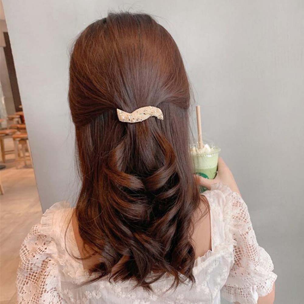 Kẹp Tóc Hình Nơ Đính Ngọc Trai Đơn Giản Thanh Lịch Cho Nữ