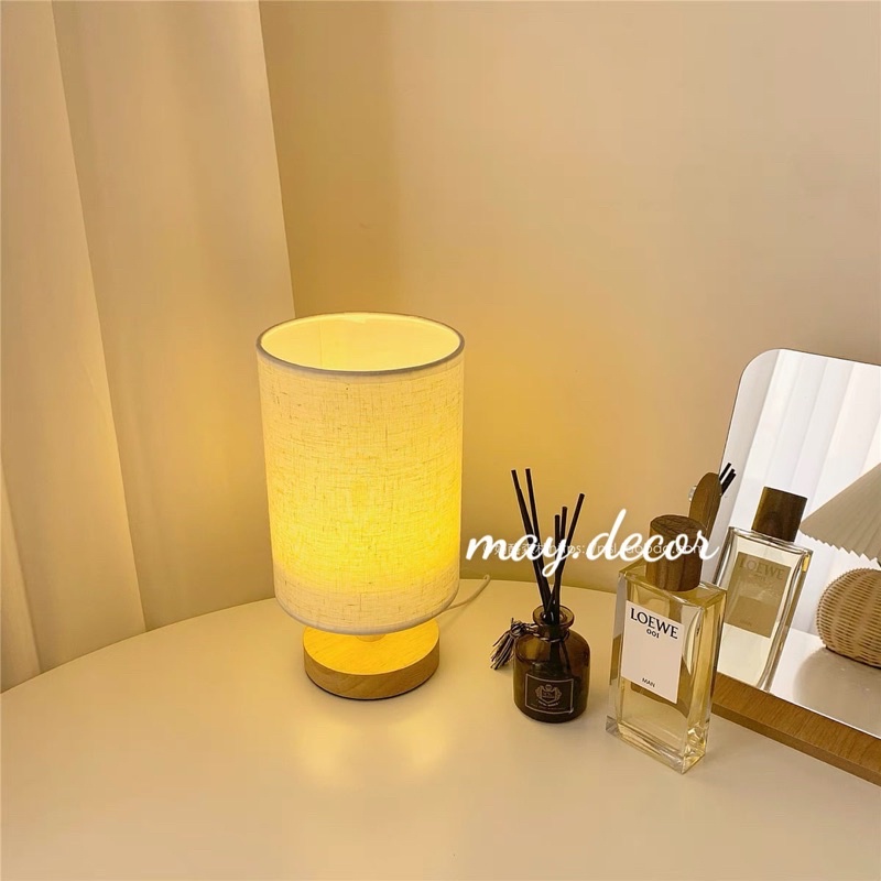 Đèn ngủ để bàn đế gỗ Decor Vintage kèm bóng đèn LED tiết kiệm điện