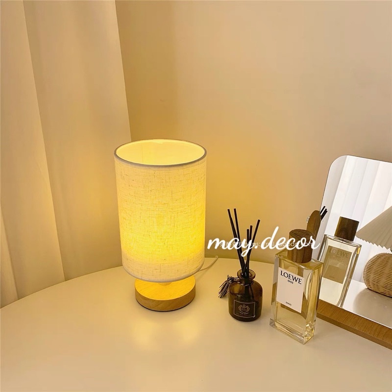 Đèn ngủ để bàn đế gỗ Decor Vintage kèm bóng đèn LED tiết kiệm điện - may.decor