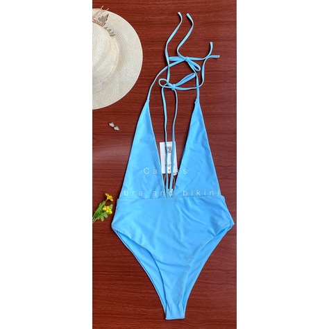Đồ bơi bikini 1 mảnh liền thân hở lưng dây buộc 4 dây hàng Zaful chính hãng