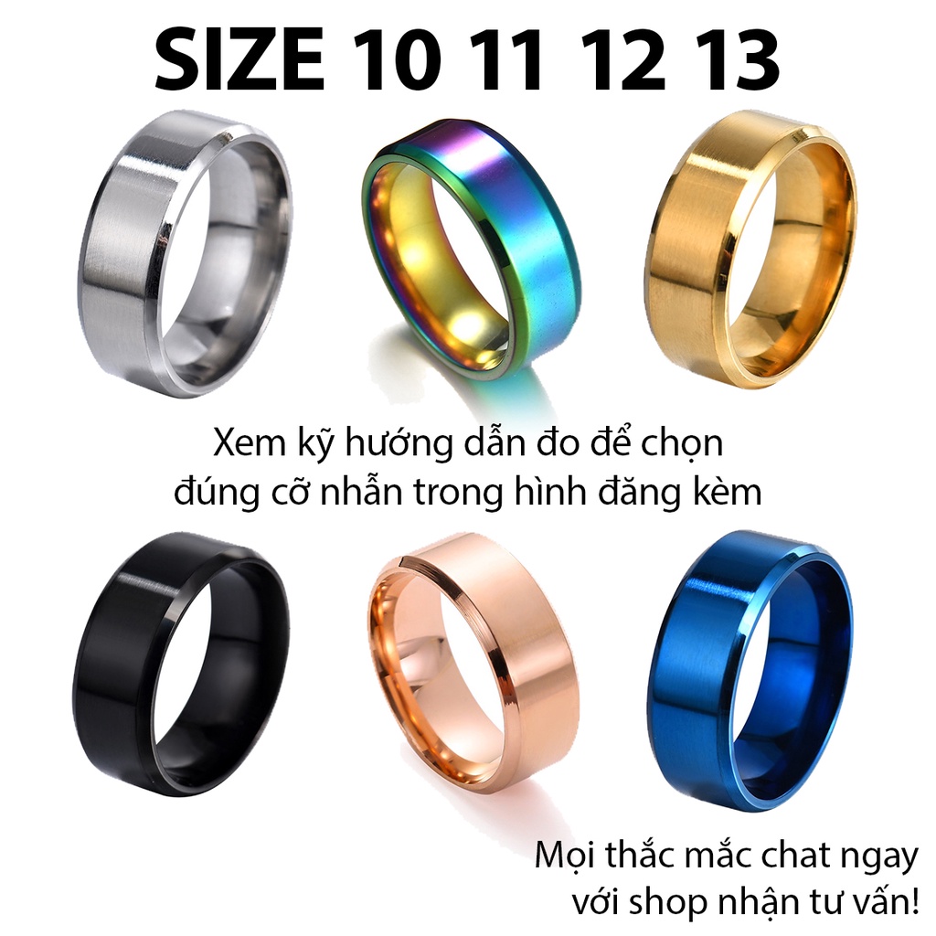 Nhẫn trơn nam cao cấp titan mạ bạc đen xanh màu chuyển giá rẻ bền đẹp size 10 11 12 13