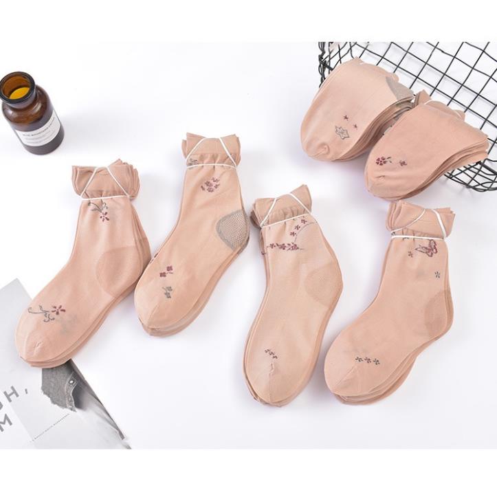 Tất vớ nữ KOGANO tất nữ cổ cao da chân họa tiết hoa co giãn đi giày búp bê, giày thể thao chạy bộ, yoga FAS-001325