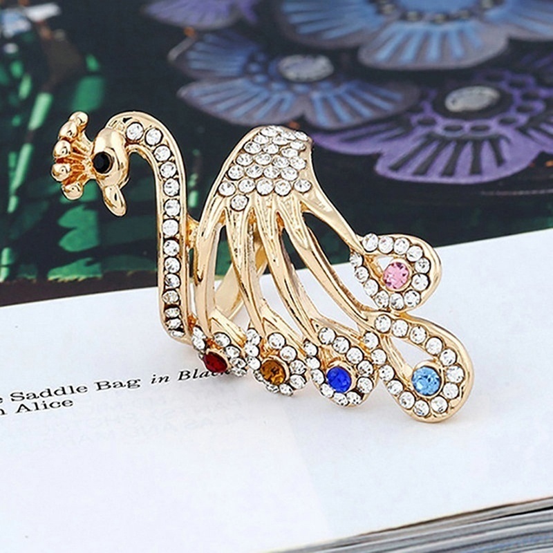 Nhẫn Mạ Vàng Hình Chim Công Đính Đá Nhiều Màu Sắc