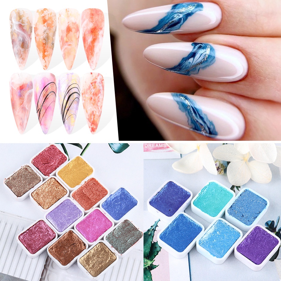 Set 6 Màu Nhũ Nước Ngọc Trai Làm Nail Vẽ Loang Siêu Đẹp