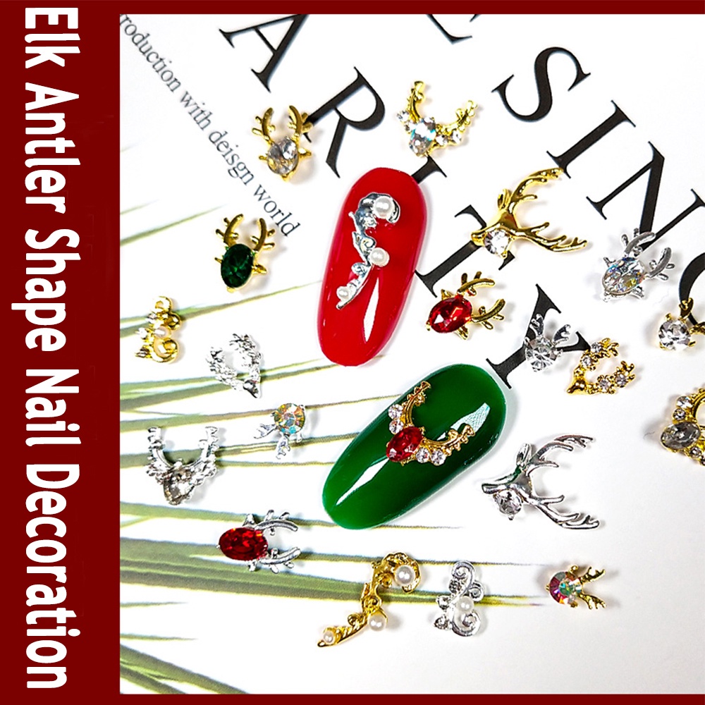 Set 10 Phụ Kiện Trang Trí Móng Tay Hình Sừng Hươu 3D Sang Trọng Diy