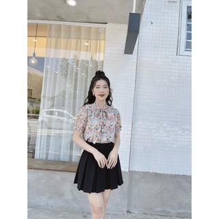 Áo hoa 2 lớp cổ nơ