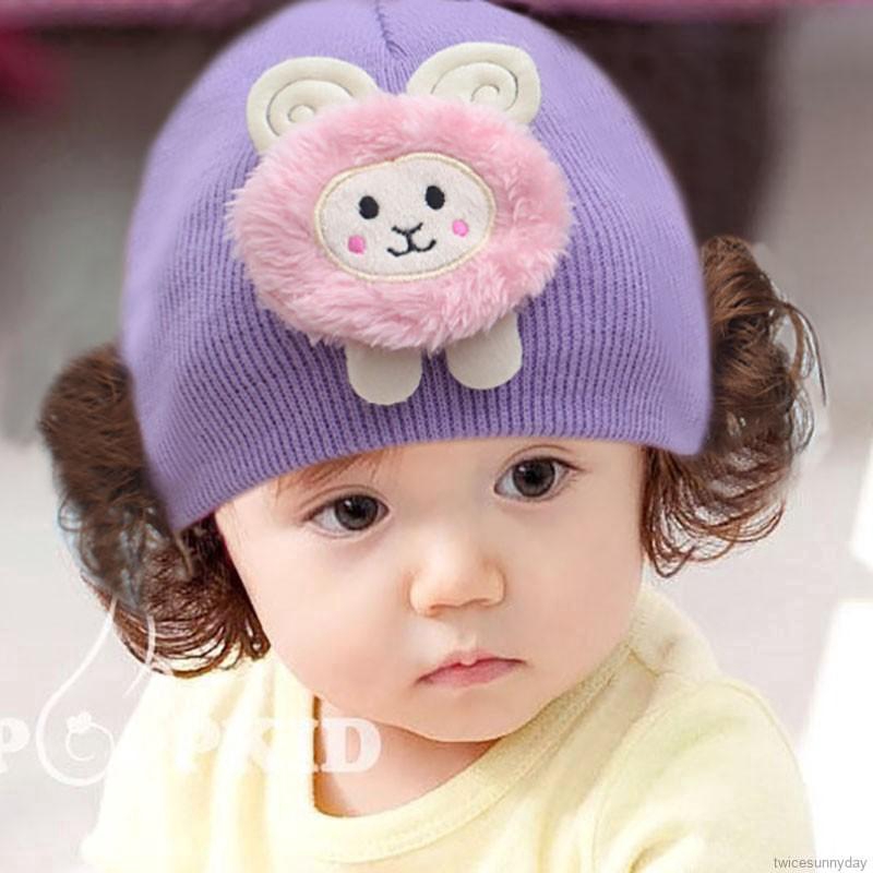 Mũ len phối lông nhung kiểu dáng thời trang cho bé gái
