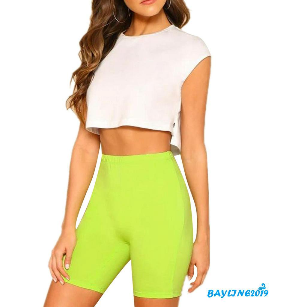 Quần Đùi Thể Thao Lưng Cao Màu Trơn Dành Cho Nữ