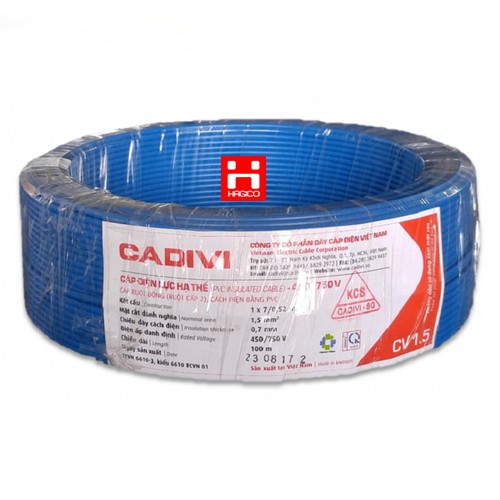 Dây điện đơn dây cáp điện CV Cadivi CV1.5 cuộn 100m