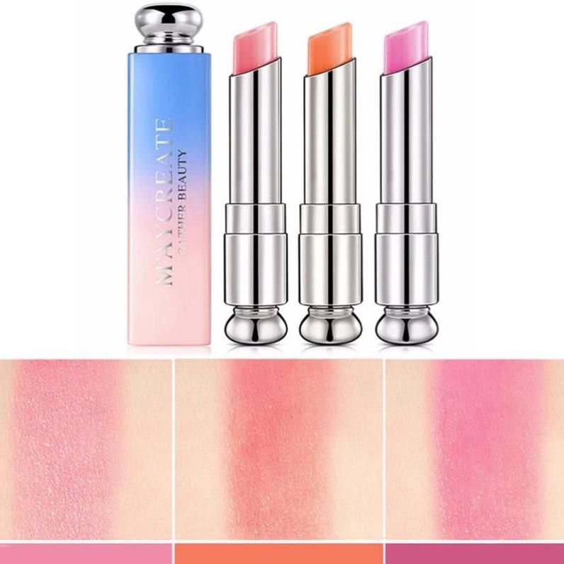 [Hàng mới về] Set 3 son môi MAYCREATE màu gradient với thành phần dưỡng ẩm kháng nước bền màu lâu trôi 💄