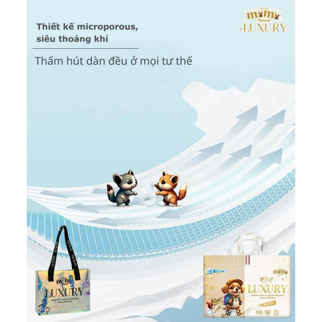 Tả/Bỉm MOMO DIAMOND LUXURY dán/quần NB58/S58/M52/M44/L42/XL40/XXL38/XXXL36/XXXXL34