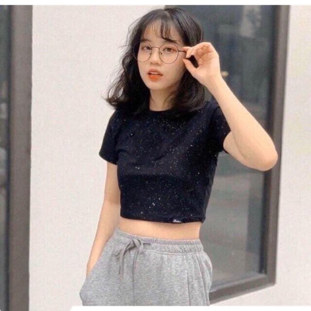 Áo croptop body ôm kim tuyến chất cotton mịn mát - CUTEZOO