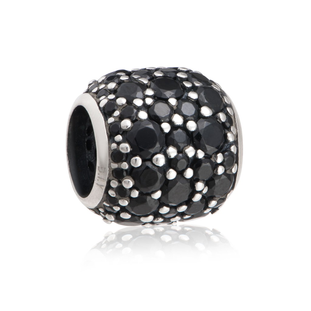Hạt charm nam PNJSilver My Man hình tròn đính hạt màu đen 0000K060159