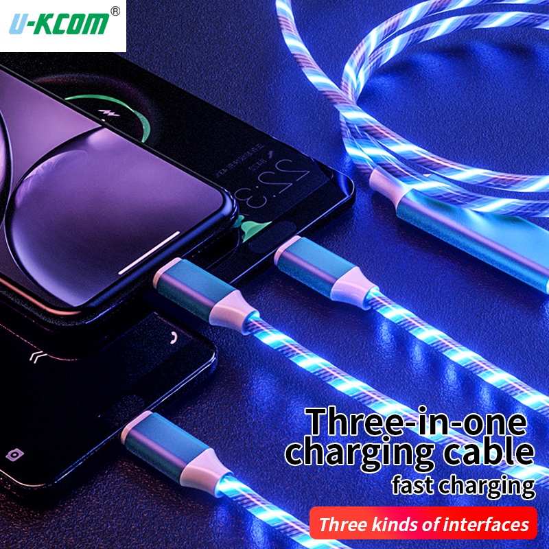 Cáp sạc nhanh U-KCOM 5V2A 3 trong 1 có đèn LED thích hợp cho điện thoại Android Type-C