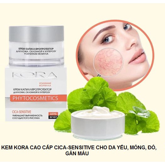 Kem dịu da phục hồi da cao cấp Cica- Sensitive KORA cho da nhạy cảm, mỏng đỏ, dễ kích ứng