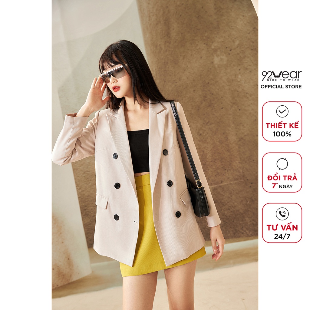 Áo vest blazer nữ 92WEAR dài tay hai hàng khuy trẻ trung hiện đại VBW1137