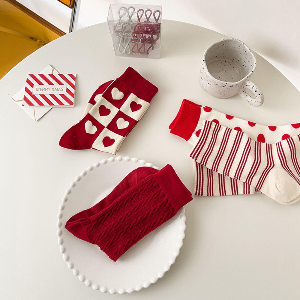 1 Đôi Vớ Cotton Phối Màu Đỏ Chấm Bi Thời Trang Đường Phố Cho Nữ