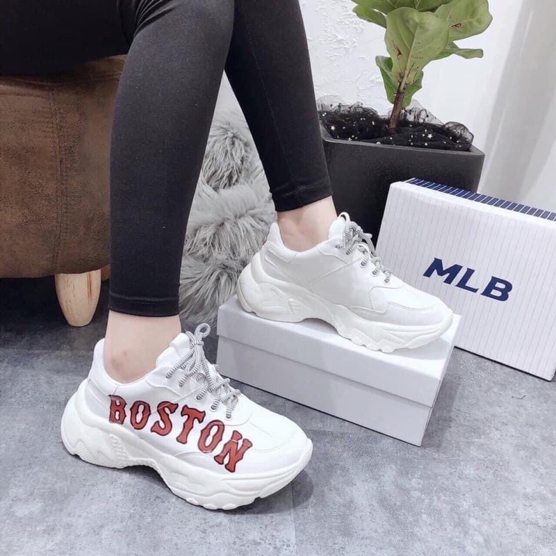Giày thể thao nam nữ Boston trắng cao cấp full bill box độn đế cao cổ tăng chiều cao mlb D3