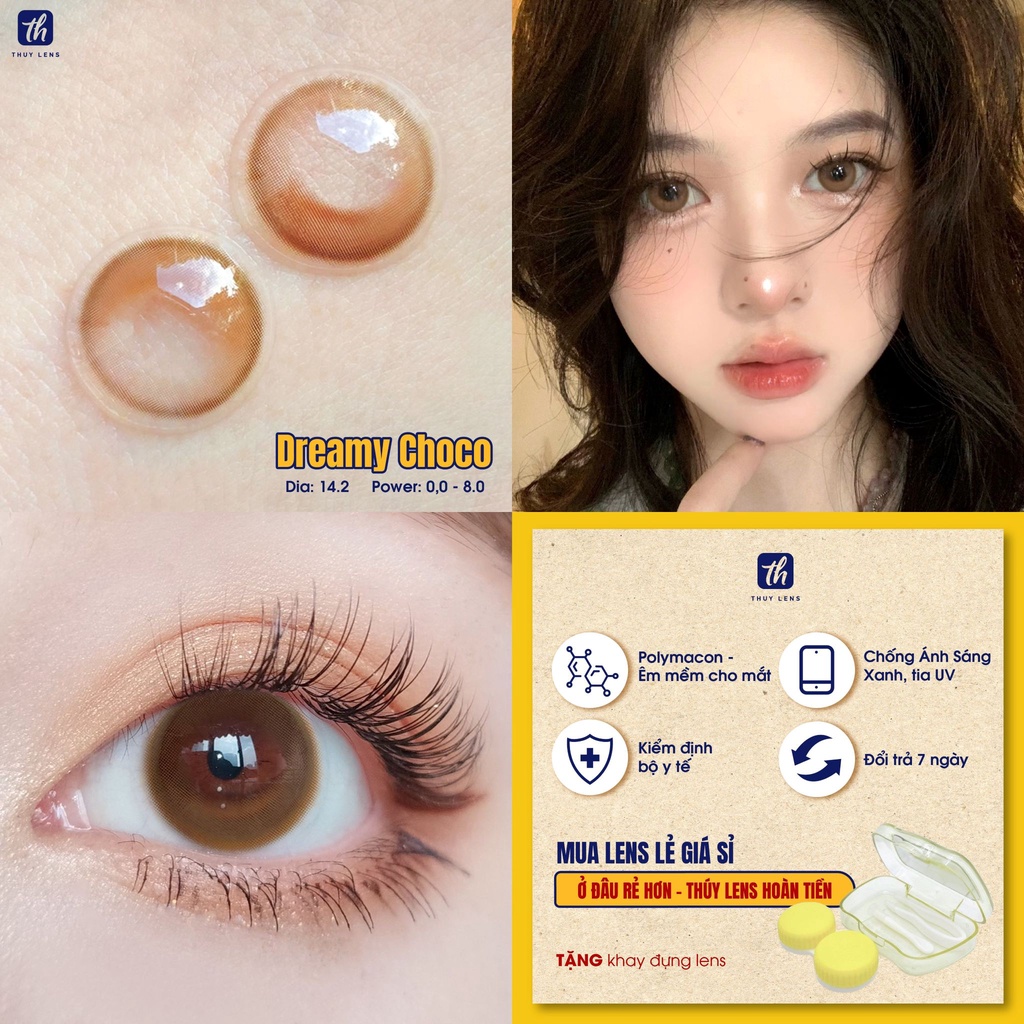 Kính áp tròng THUY LENS cho mắt cận màu nâu choco tự nhiên độ cận từ 0 - 8 Dreamy Choco