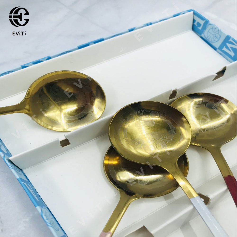 Set 4 thìa Doraemon - Muỗng mạ vàng kèm hộp siêu cute (có video)