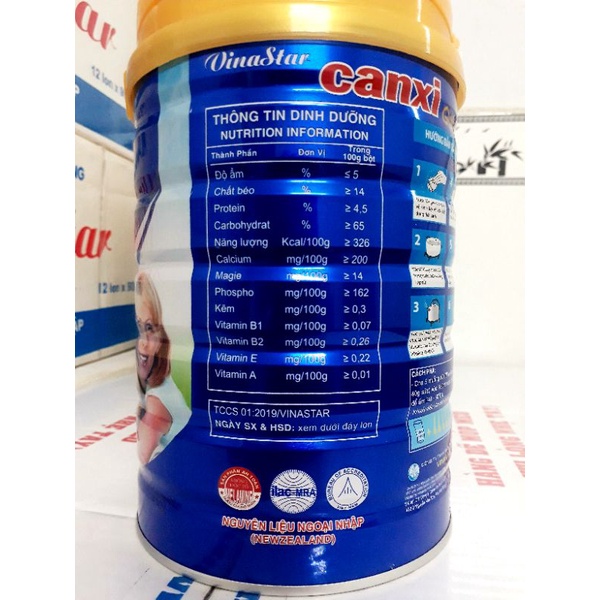 Sữa bột Vinastar Canxi Gold dinh dưỡng vô tận lon 900 gram