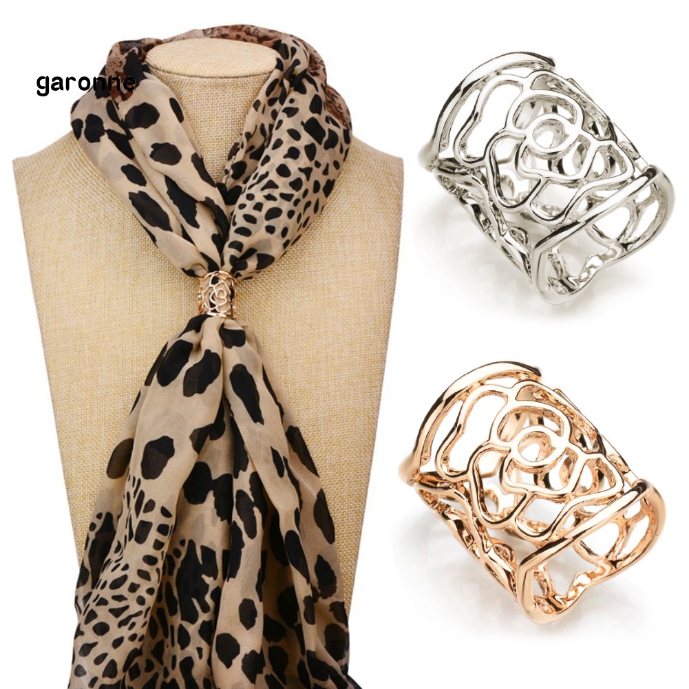 GA_Fashion Women Openwork Carved Rose Pattern Scarf Ring Buckle Shawl Clip Jewelry