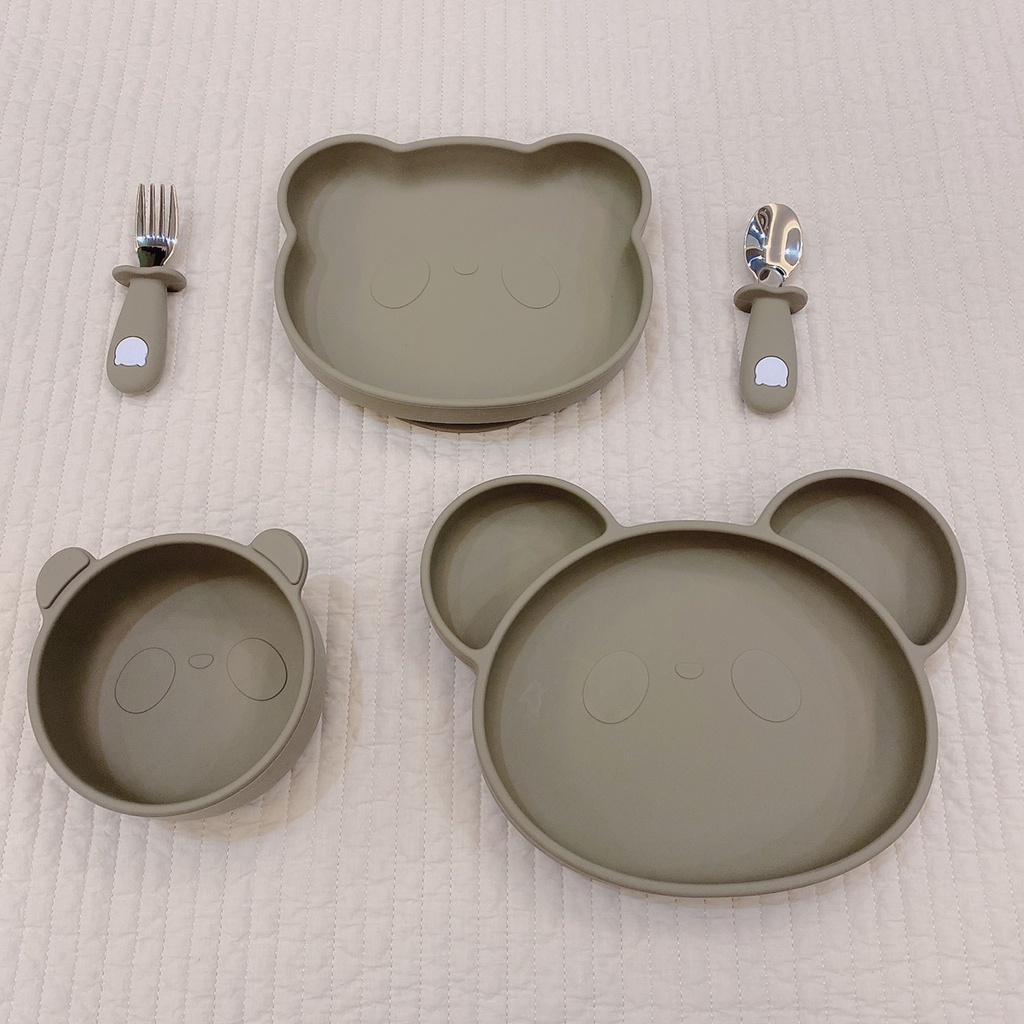 Đĩa ăn dặm silicon hình Gấu có đế hít sàn BAR-ROT SILICON FOOD PLATE chính hãng Korea | Đĩa silicon tập ăn dặm cho bé