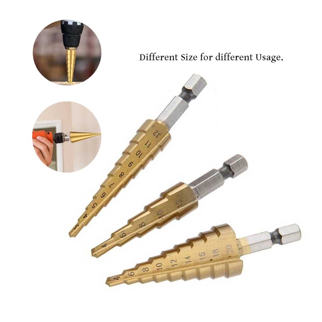 Bộ 4 Mũi Khoan tháp cao cấp Bước 3-12 / 4-12 / 20 / 32mm