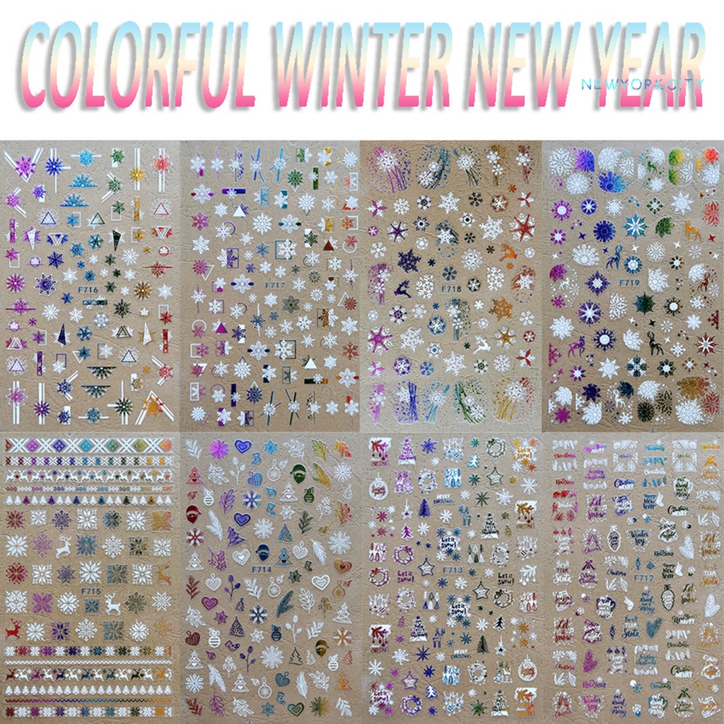 Nhãn Dán Trang Trí Móng Tay Họa Tiết Giáng Sinh 3D Siêu Mỏng Lấp Lánh