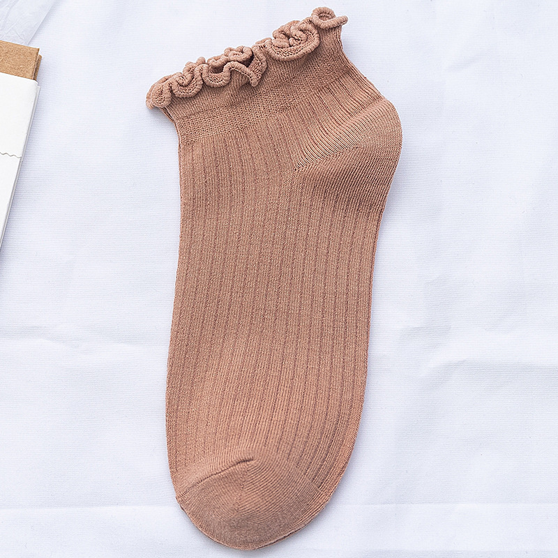 Vớ cotton đến mắt cá màu trơn phối bèo đáng yêu phong cách thời trang xuân hè cho nữ | BigBuy360 - bigbuy360.vn