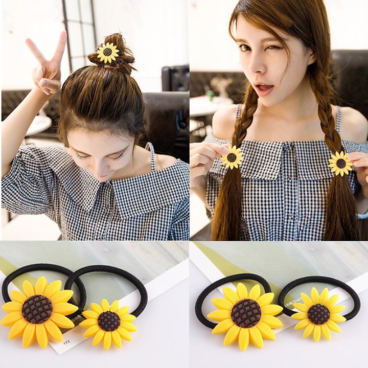 Dây chun buộc tóc hình hoa hướng dương Smile Sunflower thời trang dễ thương siêu co dãn youngcityshop 30.000