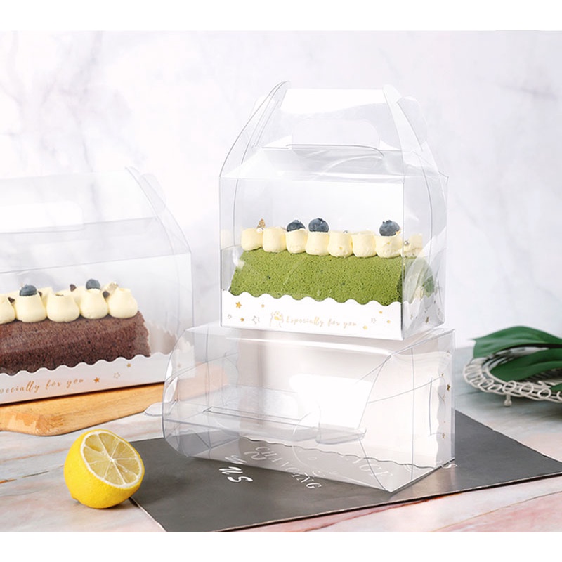 SET 5 Hộp Đựng Bánh Bằng Nhựa Mica Dùng Đựng Bánh Cuộn GATO| hộp trong suốt có quai xách