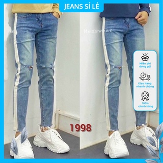 Quần jean nam dài mẫu viền wash rách màu xanh nhiều size phong cách Hàn Quốc – Shop jean sỉ lẻ