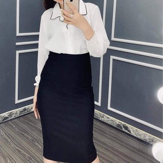 Chân váy công sở dài bigsize màu đen ôm body xẻ sau dài 63cm [size từ 48kg-85kg]