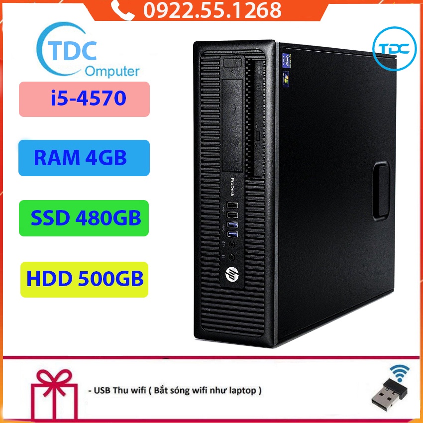 Case máy tính để bàn,máy tính đồng bộ HP 600G1 CPU core  i5-4570  Ram 4GB SSD 480GB+ HDD 500GB Tặng USB thu Wifi