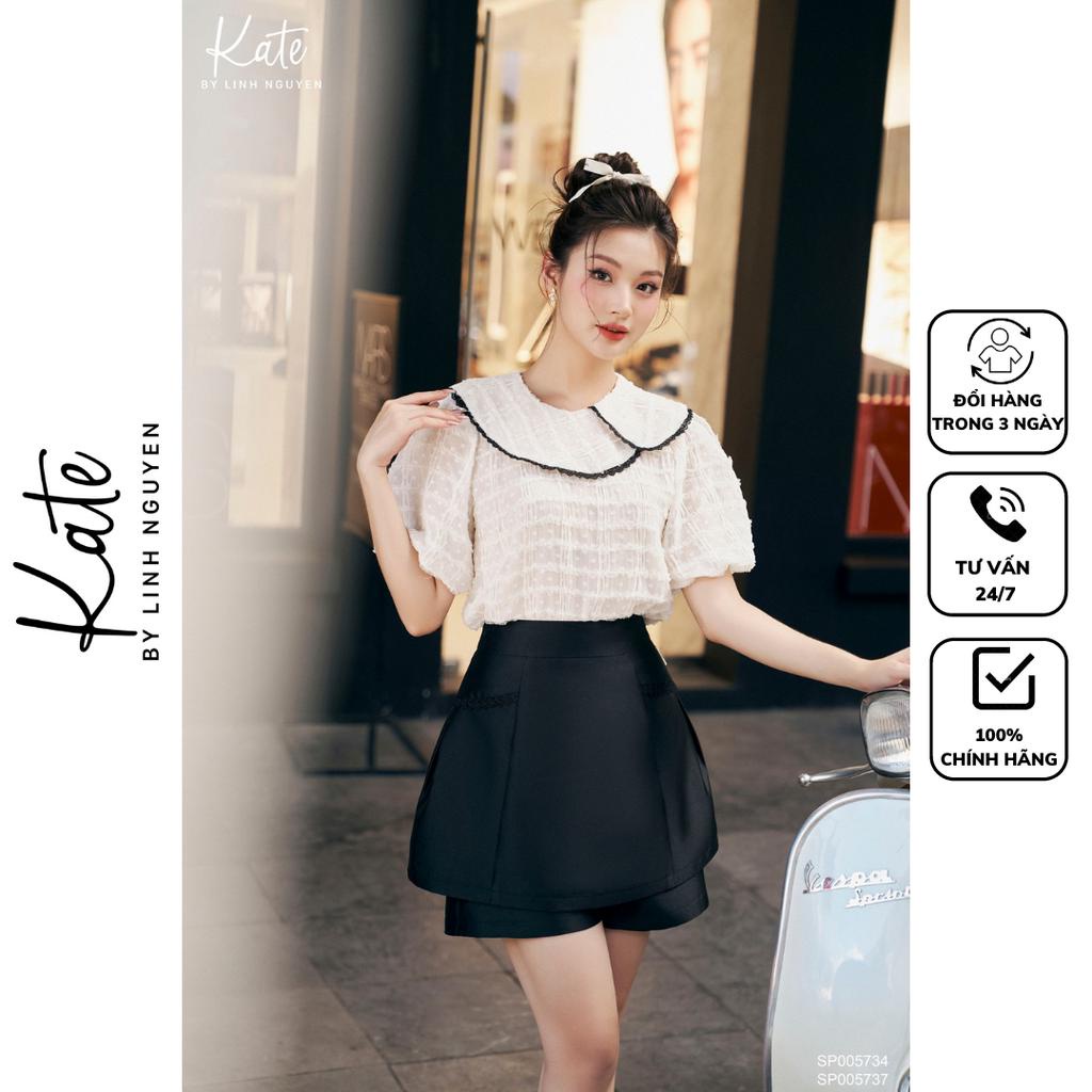 Áo chấm bi phối ren 5734 chân váy gấm liền quần phối ren 5737 thời trang Kate by Linh Nguyen