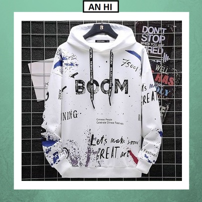 Hoodie nam 💚𝗙𝗥𝗘𝗘𝗦𝗛𝗜𝗣💚 Áo khoác nam chống nắng Trắng BOOM năng động, cá tính, thoáng mát.
