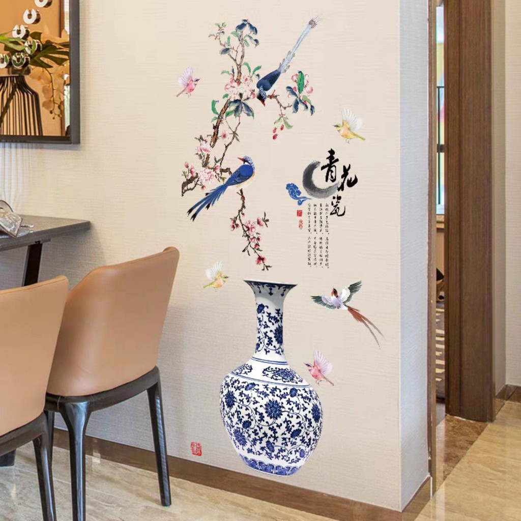 Decal trang trí Lục bình hoa lá và én nhỏ GN236