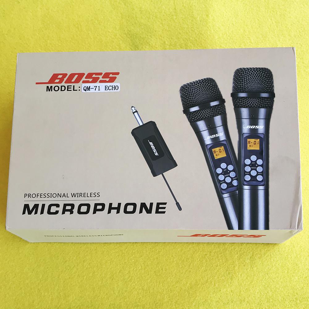 Micro Uhf không dây đa năng nâng cấp cho Amply, Loa Kéo BOSS QM-71 ECHO ( bộ 2 micro thân nhôm kèm chống lăn mic )