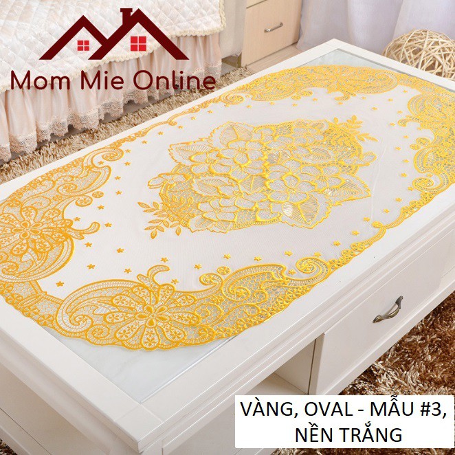 [60x120 - Vàng] Khăn trải bàn hoa văn dập nổi sang trọng - A002