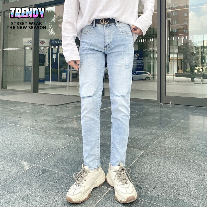 Quần Jean Nam Màu Xanh Nhạt ✅Rách Gối ✅Jean Co Dãn [Freeship] Cam Kết Đổi Trả TRENDYSTORE [#1991] | WebRaoVat - webraovat.net.vn