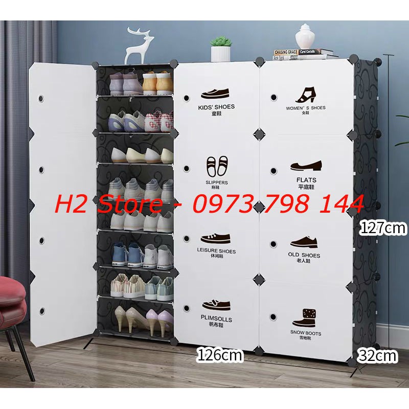 TỦ ĐỂ GIÀY LẮP GHÉP ĐA NĂNG 24 Ô (chia ô) CỬA TRẮNG GIÀY DÉP