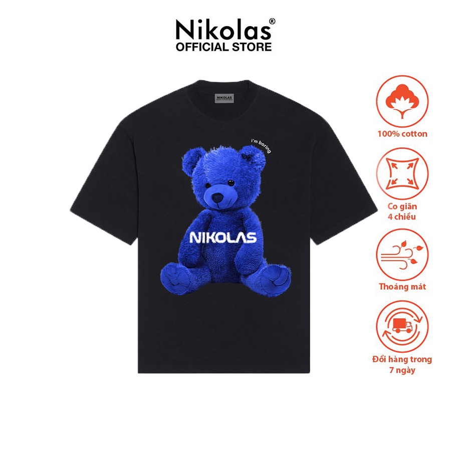 Áo thun Unisex Nikolas 100% Cotton Blue Bear Tee