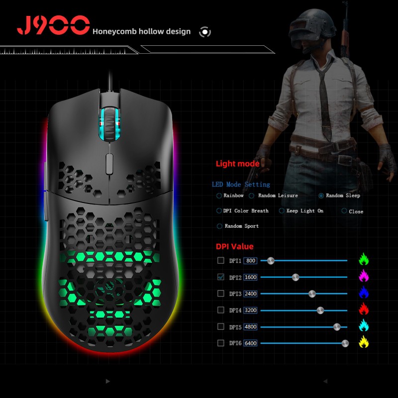 Chuột LED RGB 6400 DPI Gaming Mouse HXSJ J900
