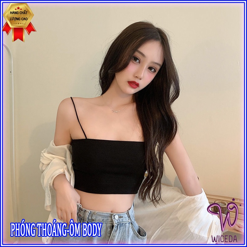 Áo 2 dây nữ cotton sợi bún,áo hai dây croptop thun gân mịn,mát 2 màu đen trắng T203 | BigBuy360 - bigbuy360.vn