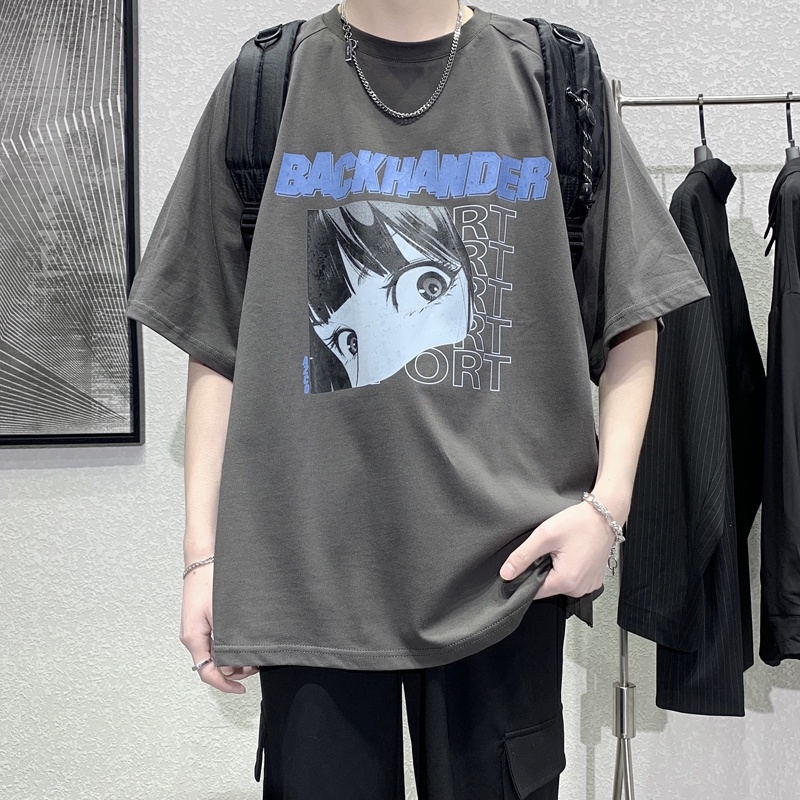 Áo thun tay ngắn cổ tròn dáng rộng họa tiết hoạt hình phong cách Hàn Quốc sành điệu cho nam size lớn S-8XL