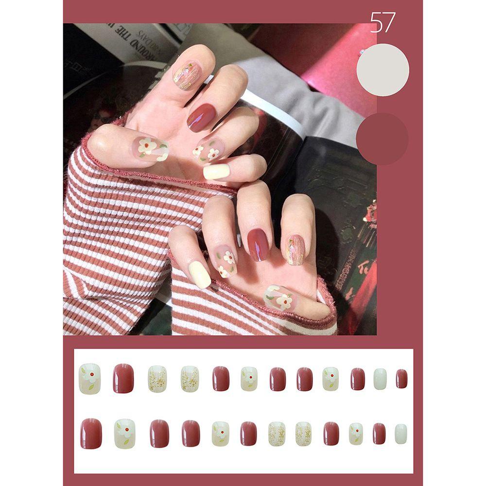 Bộ 24 Móng Tay Giả Đầu Tròn / Vuông Dạng Nhấn Che Phủ Toàn Diện