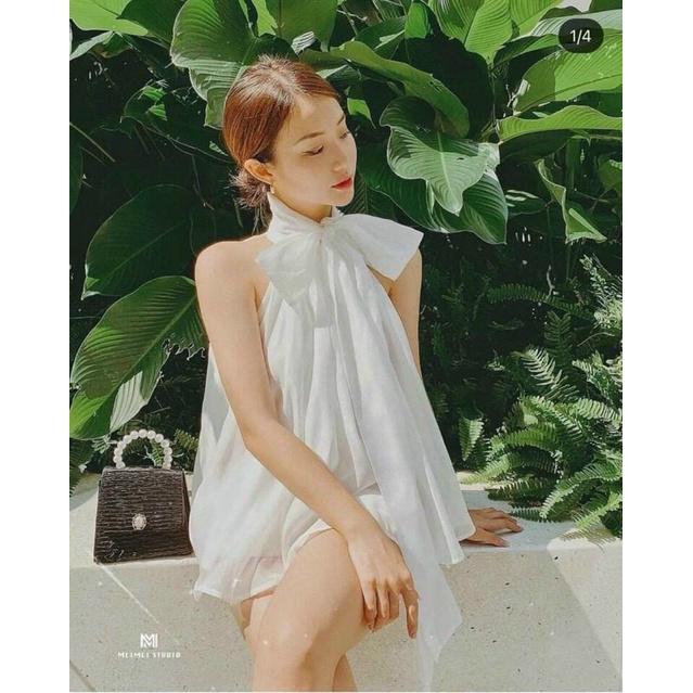 Áo cổ yếm nơ voan kiếng | BigBuy360 - bigbuy360.vn